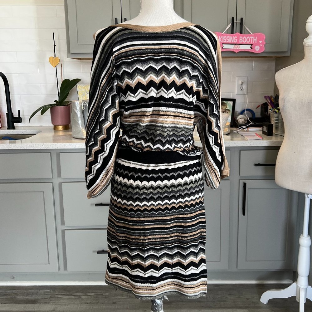 Laundry by Shelli Segal Sweater Dress Open Sleeve Self Tie Midi Length Small